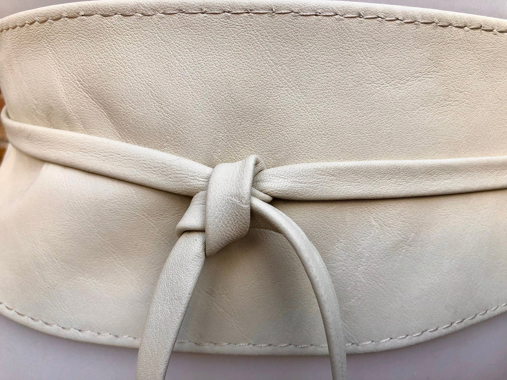 Cream white wrap belt in soft leather. LONGER option. Waist, dress or wraparound belt in genuine leather. Boho obi light beige belt.