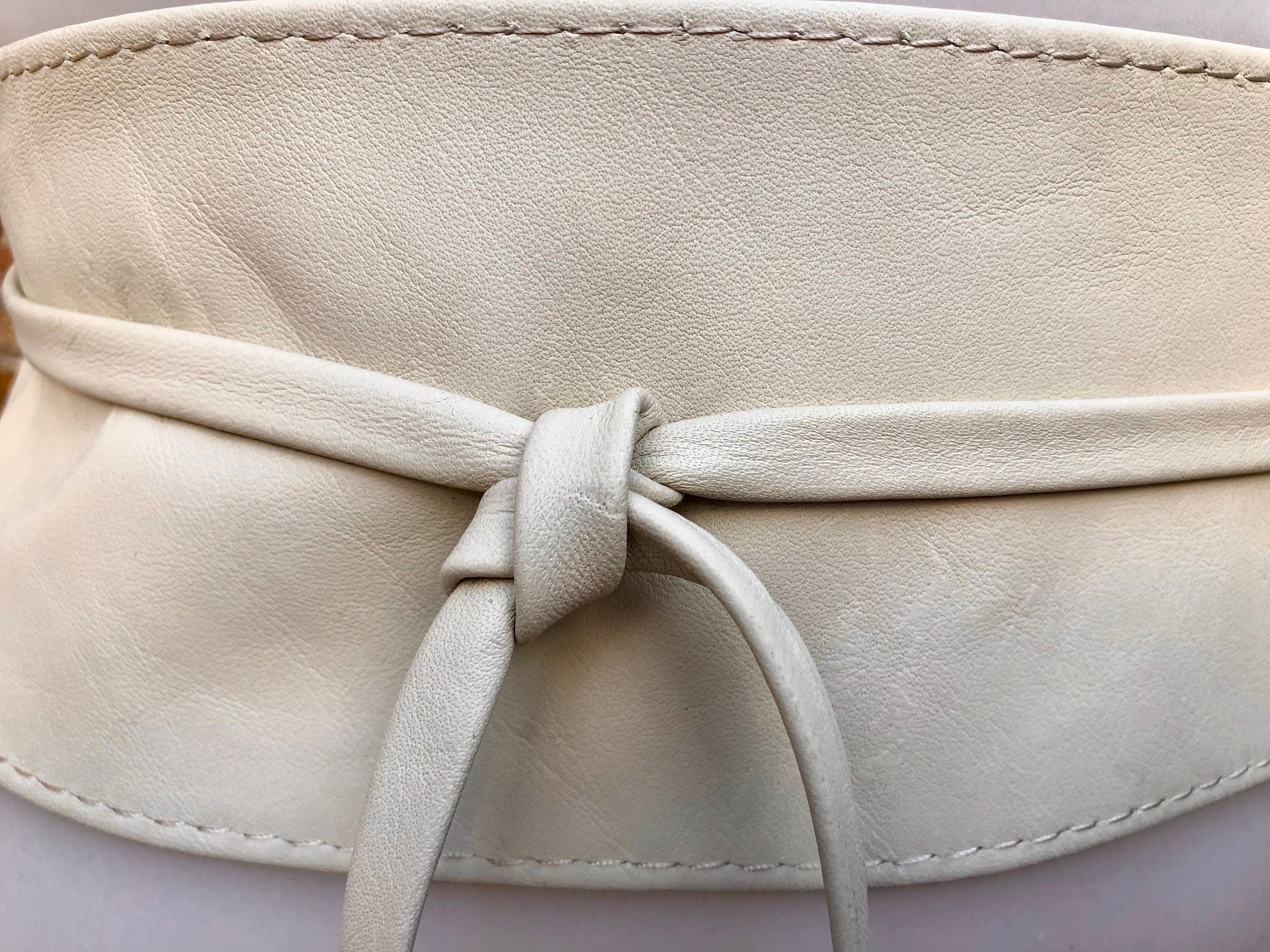 Cream white wrap belt in soft leather. LONGER option. Waist, dress or wraparound belt in genuine leather. Boho obi light beige belt.