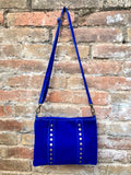 Cross body bag. Boho suede leather bag in COBALT blue with bronze color tacks. Messenger bag in genuine suede leather. BLUE crossbody bag