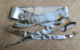 SILVER obi belt. Wrap belt in soft genuine leather. Wraparound waist belt.Wide style. Boho dress belt in metallic effect leather. Party belt