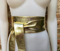 GOLD obi belt. Wrap belt in soft genuine leather. Wraparound waist belt.Wide style. Boho dress belt in metallic effect leather. Party belt