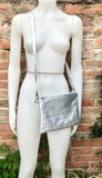 Small leather bag in SILVER .Cross body bag, shoulder bag / wristlet in GENUINE leather. Silver purse with adjustable strap. Boho bags