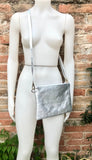 Small leather bag in SILVER .Cross body bag, shoulder bag / wristlet in GENUINE leather. Silver purse with adjustable strap. Boho bags