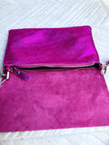 Small leather bag in metallic pink. Fuchsia GENUINE leather shoulder / crossbody bag . Hot pink and GOLD purse with adjustable strap+ zipper