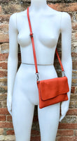 Small leather bag in orange. Crossbody bag, shoulder bag in GENUINE leather. Orange purse with adjustable strap and zipper