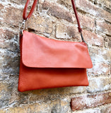 Small leather bag in orange. Crossbody bag, shoulder bag in GENUINE leather. Orange purse with adjustable strap and zipper