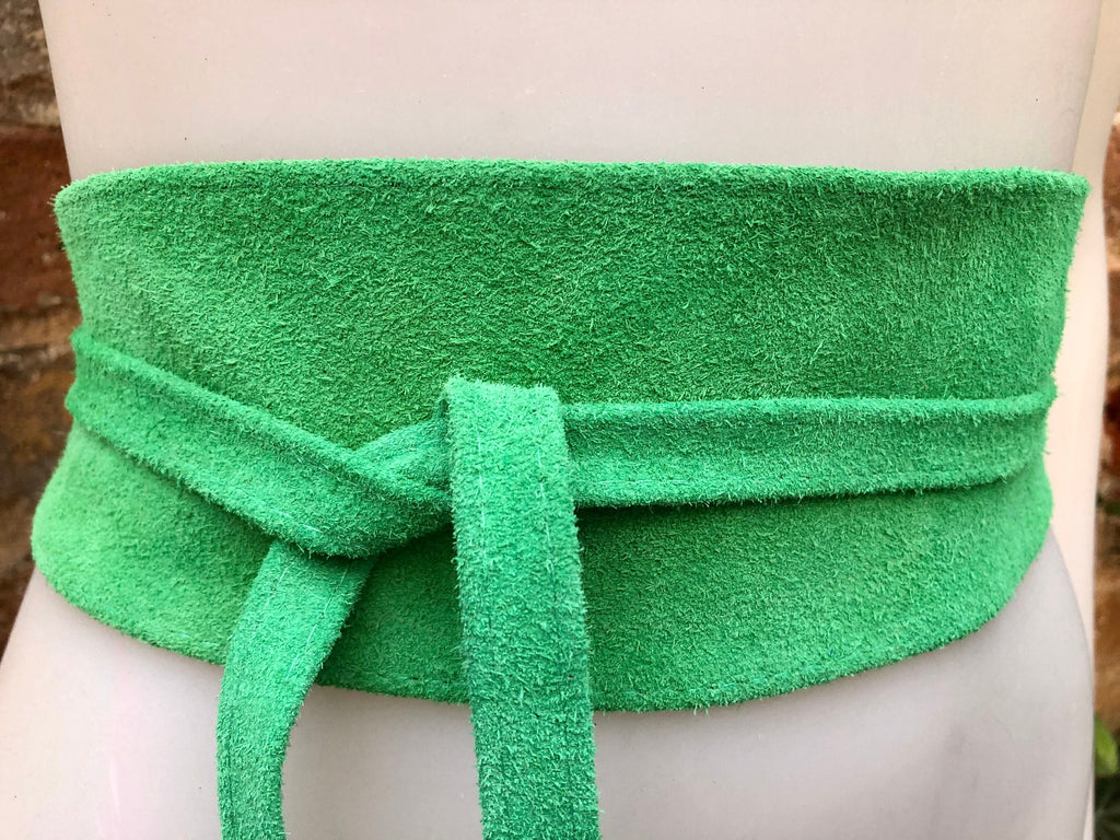 Green suede OBI belt, SASH in light green natural soft suede,waist belt, green sash, obi, boho belt, green wraparound genuine leather belt.