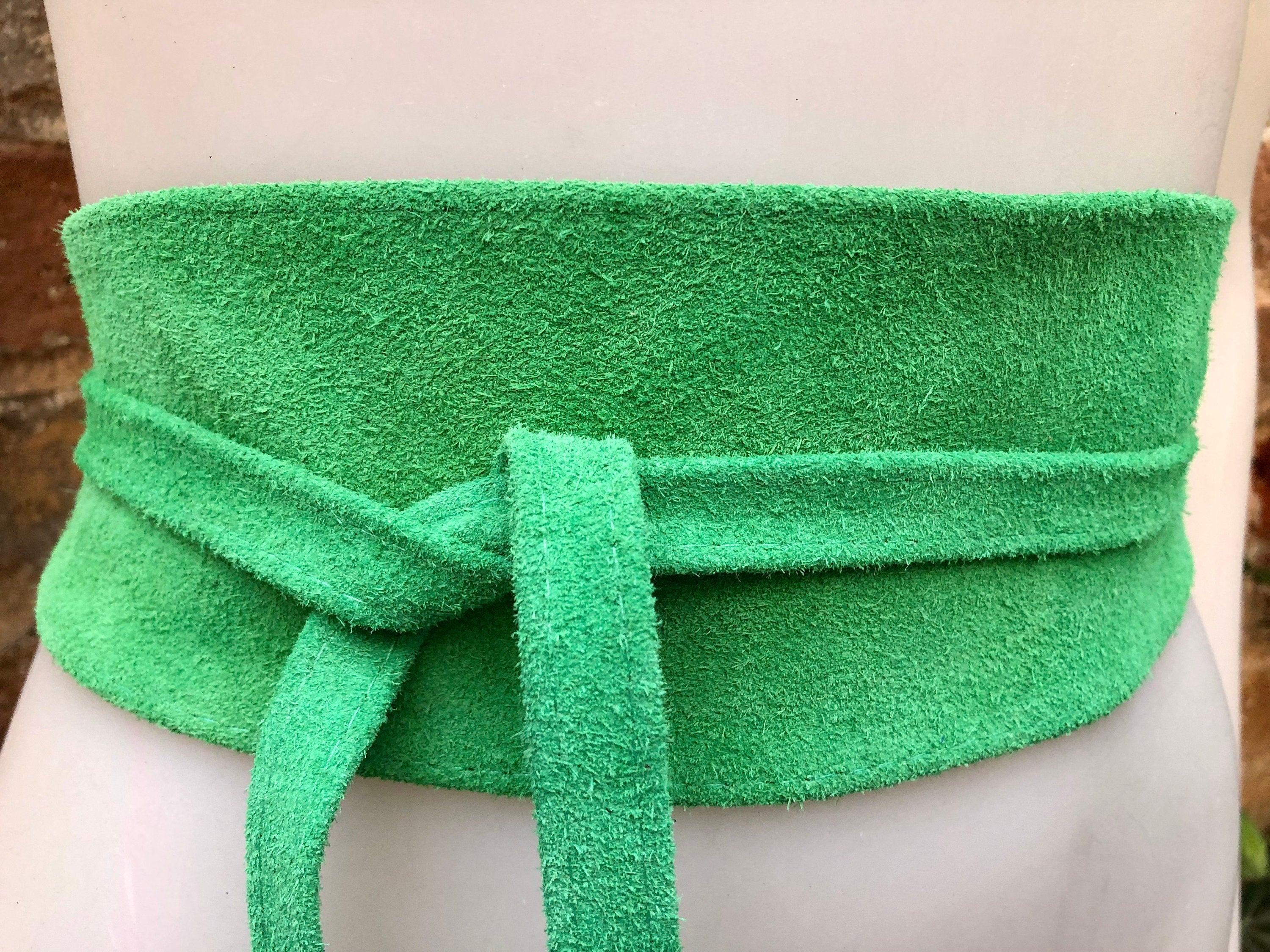Green suede OBI belt, SASH in light green natural soft suede,waist belt, green sash, obi, boho belt, green wraparound genuine leather belt.