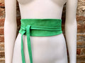 Green suede OBI belt, SASH in light green natural soft suede,waist belt, green sash, obi, boho belt, green wraparound genuine leather belt.