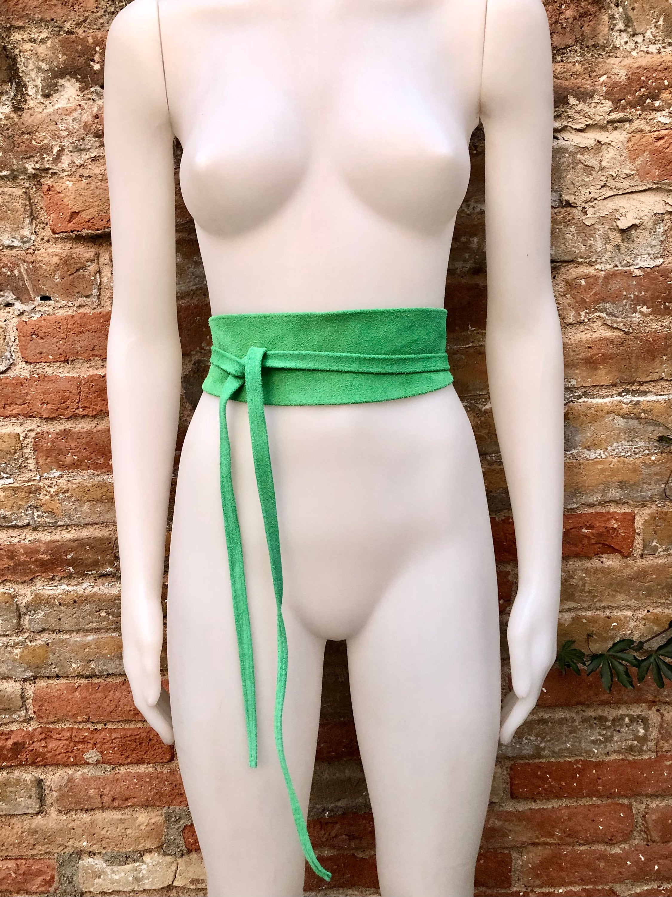 Green suede OBI belt, SASH in light green natural soft suede,waist belt, green sash, obi, boho belt, green wraparound genuine leather belt.