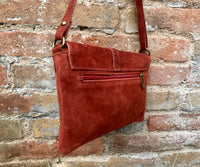 Suede leather bag in TERRACOTTA orange . Crossbody bag in GENUINE leather. Orange brown small leather bag with adjustable strap and zipper.