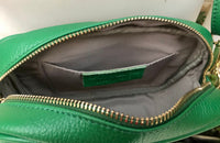 Small leather bag in GREEN. Cross body bag, shoulder bag in GENUINE leather. Green leatherpurse with adjustable strap and zipper