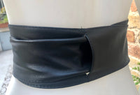 BLACK obi belt. Wrap belt in soft genuine leather. Wraparound waist belt. Wide style. Boho dress belt in soft black leather