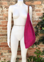 Slouch leather bag in FUCHSIA PINK . Large shoulder leather bag. Origami boho bag. Large magenta suede leather bag. Hot PINK suede bag.