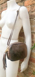 Small leather bag in bronze. Cross body bag, shoulder bag in GENUINE leather. Metallic shine leather bag with adjustable strap and zipper