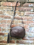 Small leather bag in bronze. Cross body bag, shoulder bag in GENUINE leather. Metallic shine leather bag with adjustable strap and zipper