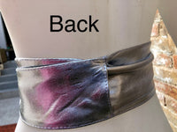 SILVER obi belt. Wrap belt in soft genuine leather. Wraparound waist belt.Wide style. Boho dress belt in metallic effect leather. Party belt