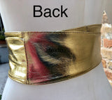 GOLD obi belt. Wrap belt in soft genuine leather. Wraparound waist belt.Wide style. Boho dress belt in metallic effect leather. Party belt