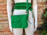 Small suede bag in GREEN with matching belt. Cross body bag and OBI belt set in suede leather. Adjustable strap and zipper