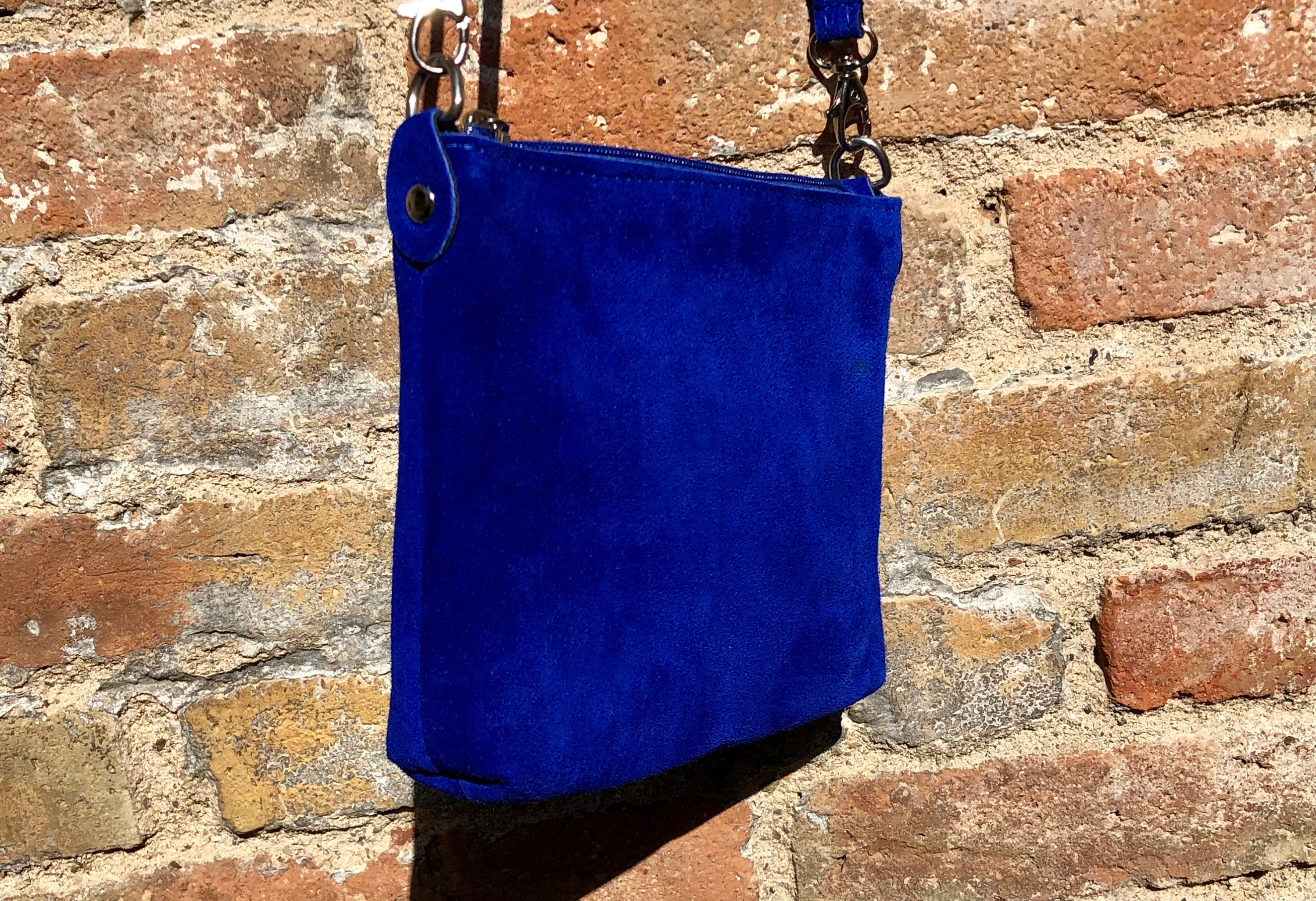 Small suede bag in COBALT BLUE with belt.Cross body bag and OBI belt set in genuine suede leather. Wrap belt and smal purse. Wide suede belt