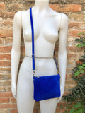 Suede leather bag in cobalt blue. Cross body bag, shoulder bag in GENUINE leather. Blue smalll leather bag. Adjustable strap. + zipper
