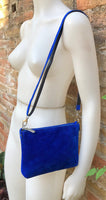 Suede leather bag in cobalt blue. Cross body bag, shoulder bag in GENUINE leather. Blue smalll leather bag. Adjustable strap. + zipper