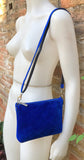 Suede leather bag in cobalt blue. Cross body bag, shoulder bag in GENUINE leather. Blue smalll leather bag. Adjustable strap. + zipper