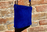 Suede leather bag in cobalt blue. Cross body bag, shoulder bag in GENUINE leather. Blue smalll leather bag. Adjustable strap. + zipper