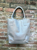 Tote leather bag in light gray - beige. Leather shopper in GENUINE leather. Large carry all bag for your laptop, books. Grey leather shopper