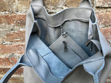 Tote leather bag in light gray - beige. Leather shopper in GENUINE leather. Large carry all bag for your laptop, books. Grey leather shopper