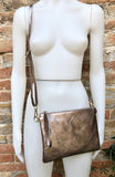 Small leather bag in BRONZE .Cross body bag, GENUINE leather shoulder bag or wristlet. Bronze purse with adjustable strap. Metallic leather