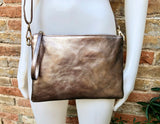 Small leather bag in BRONZE .Cross body bag, GENUINE leather shoulder bag or wristlet. Bronze purse with adjustable strap. Metallic leather