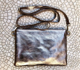 Small leather bag in BRONZE .Cross body bag, GENUINE leather shoulder bag or wristlet. Bronze purse with adjustable strap. Metallic leather