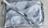 Small leather bag in SILVER .Cross body bag, shoulder bag / wristlet in GENUINE leather. Silver purse with adjustable strap. Boho bags