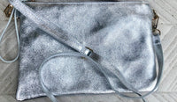 Small leather bag in SILVER .Cross body bag, shoulder bag / wristlet in GENUINE leather. Silver purse with adjustable strap. Boho bags