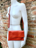 Small leather bag in orange. Crossbody bag, shoulder bag in GENUINE leather. Orange purse with adjustable strap and zipper