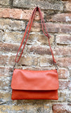 Small leather bag in orange. Crossbody bag, shoulder bag in GENUINE leather. Orange purse with adjustable strap and zipper