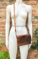 Small leather bag in COPPER. Cross body bag, shoulder bag in GENUINE leather. Metallic shine bag with adjustable strap, zipper and flap.