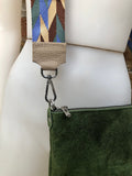 Suede leather bag in GREEN. 2 straps: suede + guitar strap. Cross body or shoulder bag in GENUINE leather. Small GREEN purse with zipper.