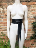 BLACK obi belt. Wrap belt in soft genuine leather. Wraparound waist belt. Wide style. Boho dress belt in soft black leather