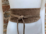 Taupe brown suede OBI belt in natural soft suede.Light brown waist belt.Very dark beige,taupe, greyge boho wrap dress belt. Tan overall belt