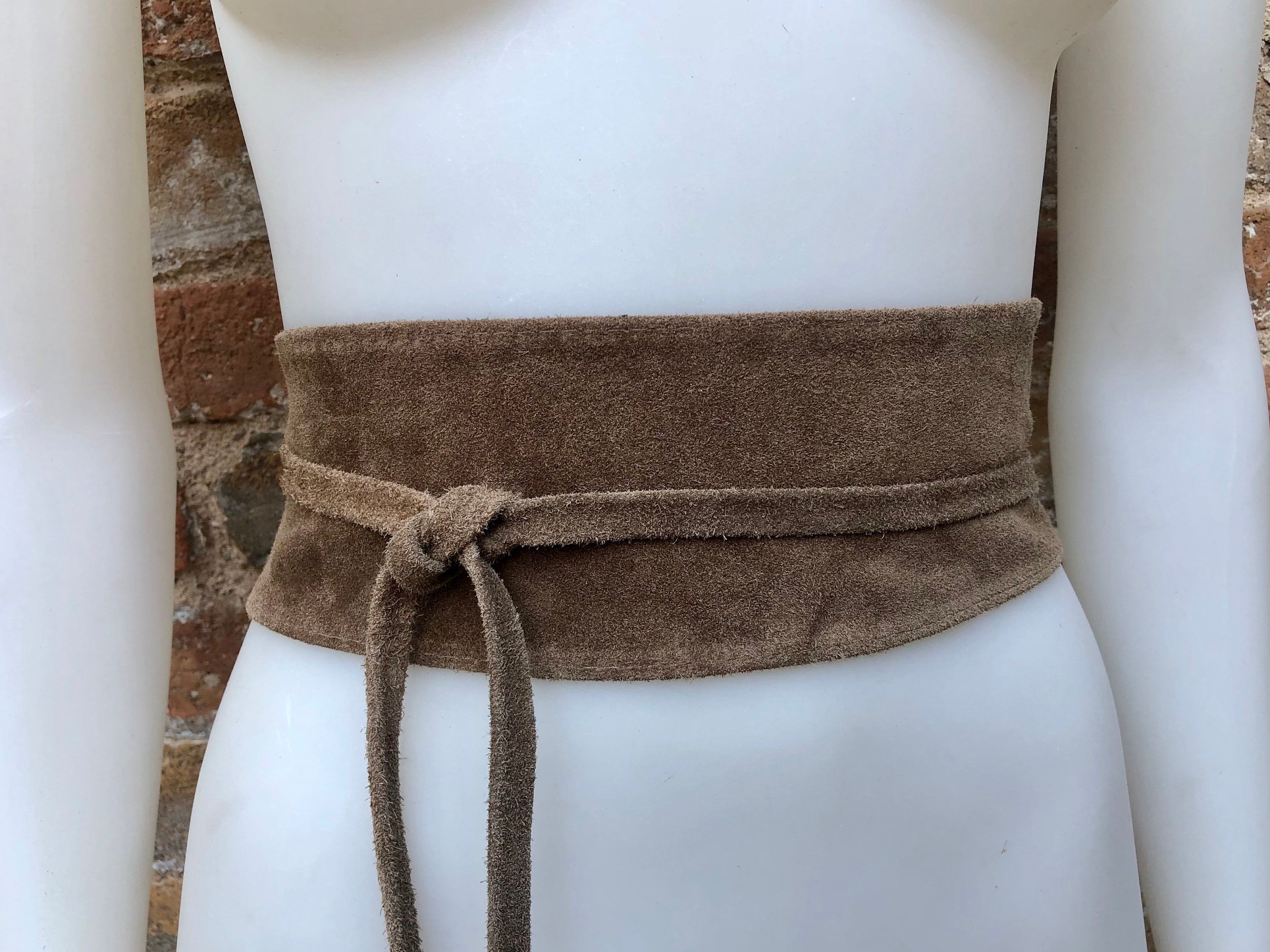 Taupe brown suede OBI belt in natural soft suede.Light brown waist belt.Very dark beige,taupe, greyge boho wrap dress belt. Tan overall belt