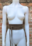 Taupe brown suede OBI belt in natural soft suede.Light brown waist belt.Very dark beige,taupe, greyge boho wrap dress belt. Tan overall belt
