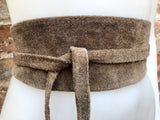 Taupe brown suede OBI belt in natural soft suede.Light brown waist belt.Very dark beige,taupe, greyge boho wrap dress belt. Tan overall belt