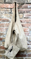 Beige slouch suede bag. Large tote bag in soft genuine leather. Beige leather shopper bag. Origami bag. Carry all bag for laptops, books etc