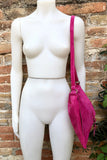 Magenta pink suede bag. Genuine leather purse. Crossbody fuchsia Messenger bag in soft natural leather for books, tablets. Hot pink purse