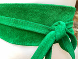 Small suede bag in GREEN with matching belt. Cross body bag and OBI belt set in suede leather. Adjustable strap and zipper