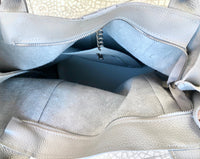 Tote leather bag in light gray - beige. Leather shopper in GENUINE leather. Large carry all bag for your laptop, books. Grey leather shopper