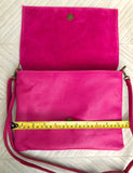 Cross body bag. BOHO soft leather bag in fuchsia PINK. Genuine grain leather. Magenta crossover, messenger bag. Zipper and adjustable strap