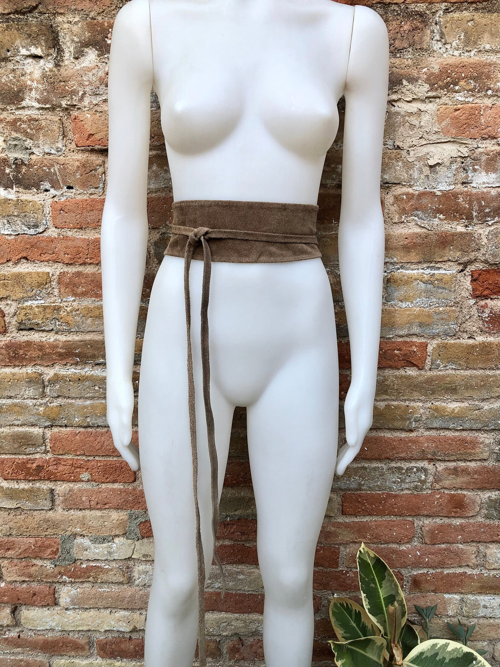 Taupe brown suede OBI belt in natural soft suede.Light brown waist belt.Very dark beige,taupe, greyge boho wrap dress belt. Tan overall belt